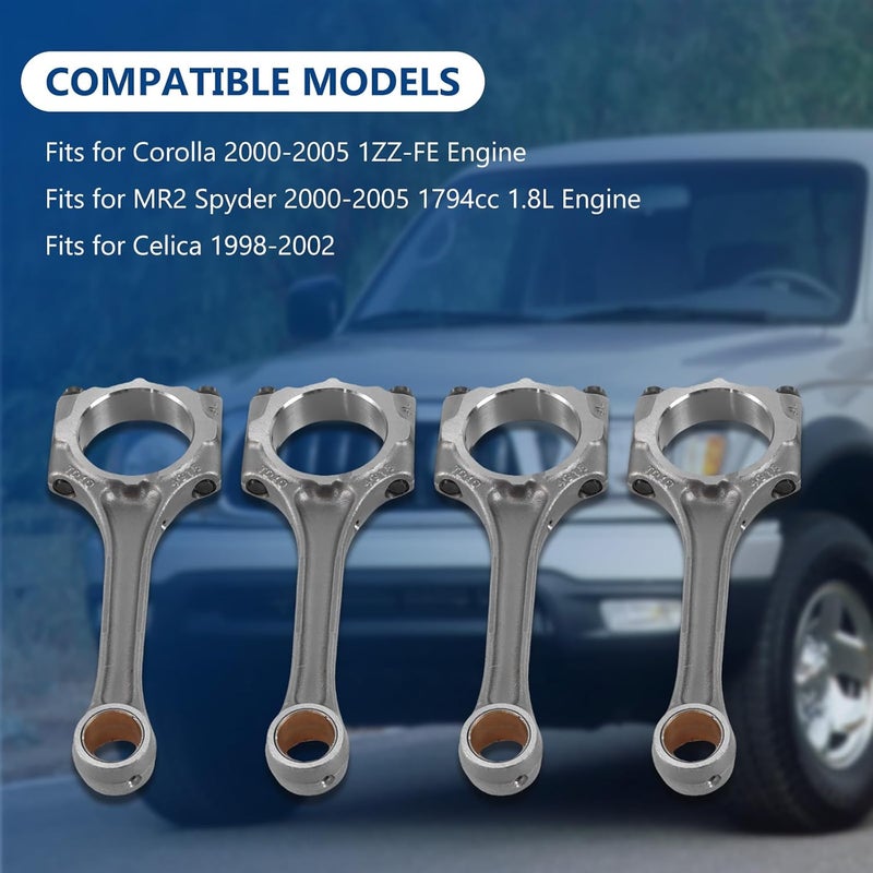 cycwer 1ZZFE 13201-29177 Engine Connecting Rods 4pcs Fit for Toyota 1998-2008 Corolla Celica GT Prizm 1ZZ-FE 1ZZ 1.8L Engine, Replace OE 1ZZFE, 13201-29177 - Image 2
